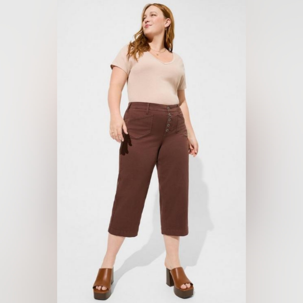 New Torrid SZ 16W Crop Wide Leg Stretch Twill High Rise Pant-Brown(Puce) NWT